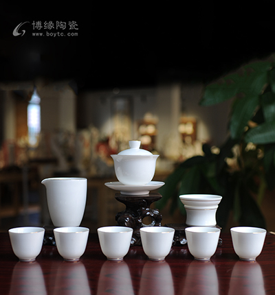 羊脂玉瓷功夫茶具套装三才盖碗礼 盒装高档德化陶瓷白瓷茶具礼品