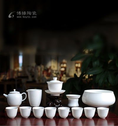 羊脂玉瓷功夫茶具大套装三才盖碗 美人壶高档德化陶瓷白瓷茶具礼品